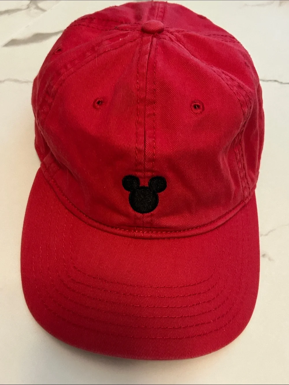 Vintage Disney Red Cotton Baseball Cap with Black Mickey Silhouette